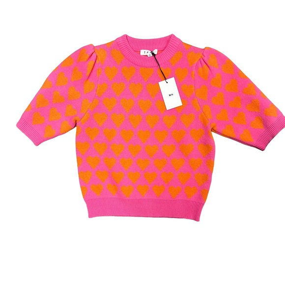 THML Sweaters - NWT THML Short Sleeve Heart Sweater Top Womens Small Pink Orange Valentines